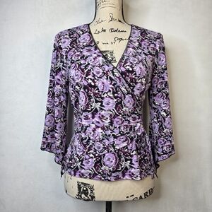 A.byer y2k floral wrap 3/4th sleeve top sz L